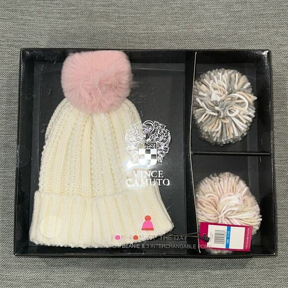 Vince Camuto pom pom of the day beanie hat interchangeable pom poms gift… - Picture 1 of 3